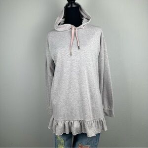 Matilda Jane Hooded Pullover Tunic Top Womens Medium Grey Ruffle Hem Long Sleeve